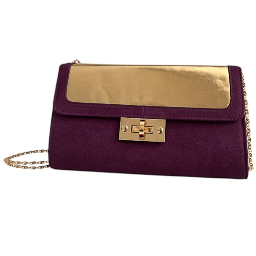 Nila Anthony Women's Berry Clutch Crossbody Suede Bag Gold Chain Evening Purse - Picture 5 of 9